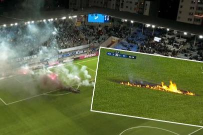 İsveç'te takımları küme düşen taraftalar sahayı yaktı