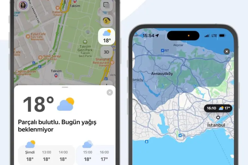 Yandex Maps'e gerçek zamanlı hava durumu tahminleri geldi