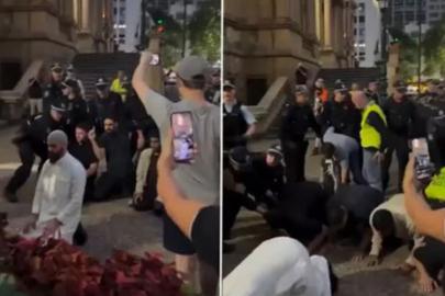 Siyonist Herzog'un ziyareti sırasında Avustralya polisinden namaz kılan Müslümanlara sert müdahale