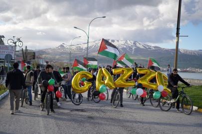 Bitlis'te gençler Gazze için pedal çevirdi