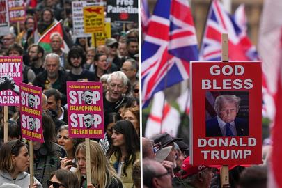 Londra'da gerginlik: Tommy Robinson destekçileri ve Filistin yanlıları yürüdü
