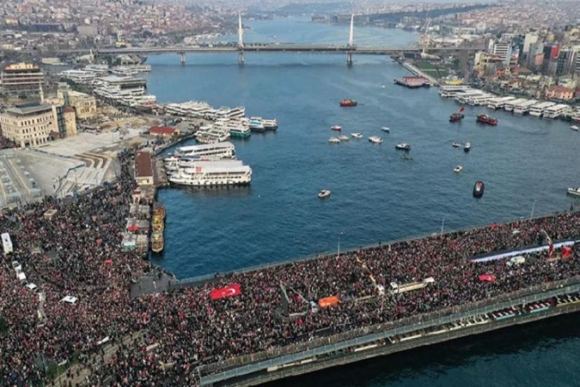 Yüzbinlerce kişinin katıldığı Filistin'e destek yürüyüşünden ilk görüntüler