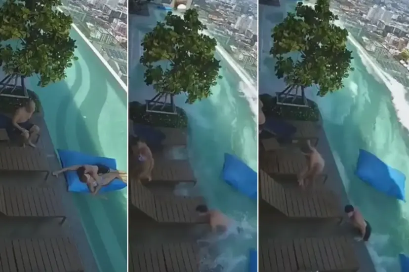 Depreme havuzda yakalanan çiftin çaresizliği kamerada