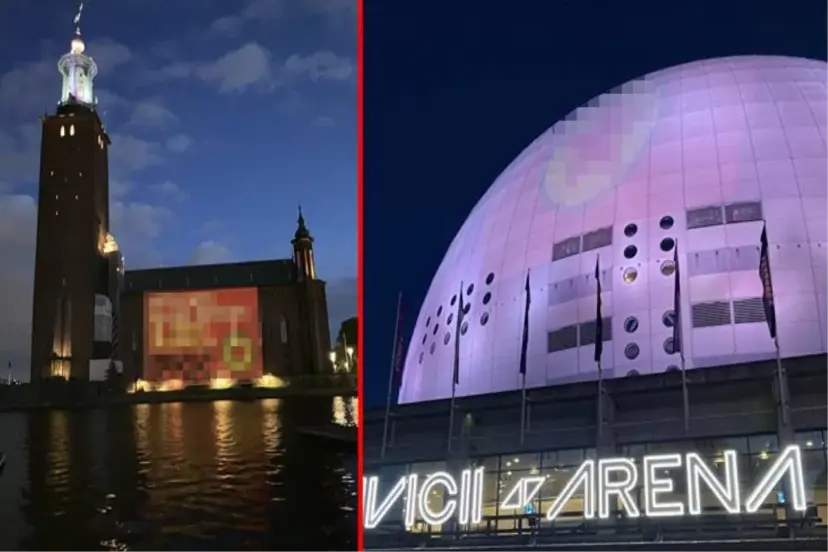 İsveç'ten skandal görüntü! Başkentlerinin belediye binası ve ülkenin sembol yapısına terör örgütü PKK sembolleri yansıttılar