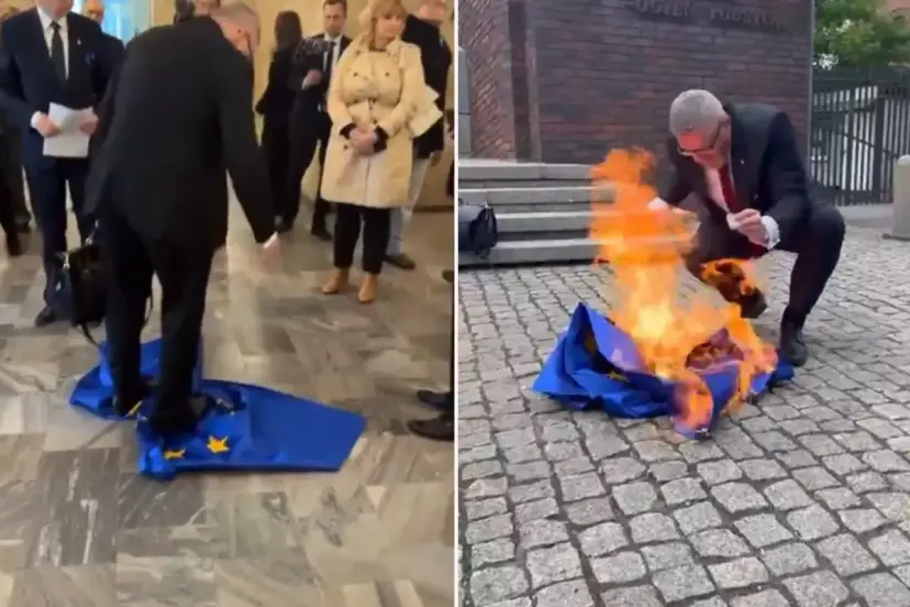 Polonya'da cumhurbaşkanı adayından ilginç protesto! AB bayrağıyla ayaklarını sildi